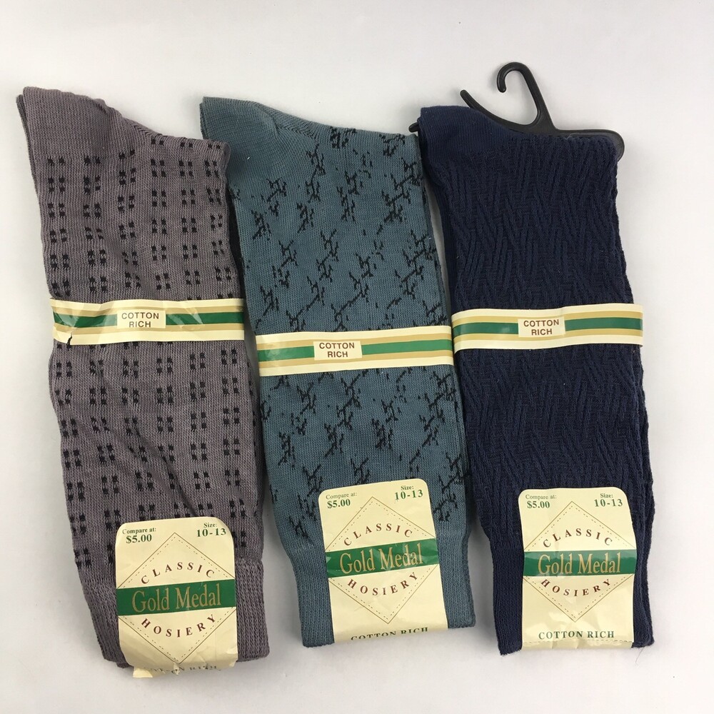 Mixed Lot of 3 Pairs Gold Medal Mens Dress Socks Size 10-13 Hosiery Cotton Blend